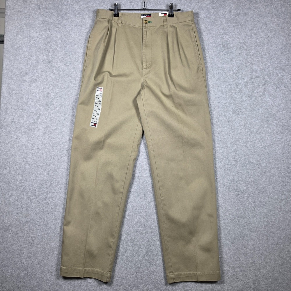 Vintage Tommy Hilfiger Pants Mens 31x32 Khaki Double Pleated Relaxed Classic NEW